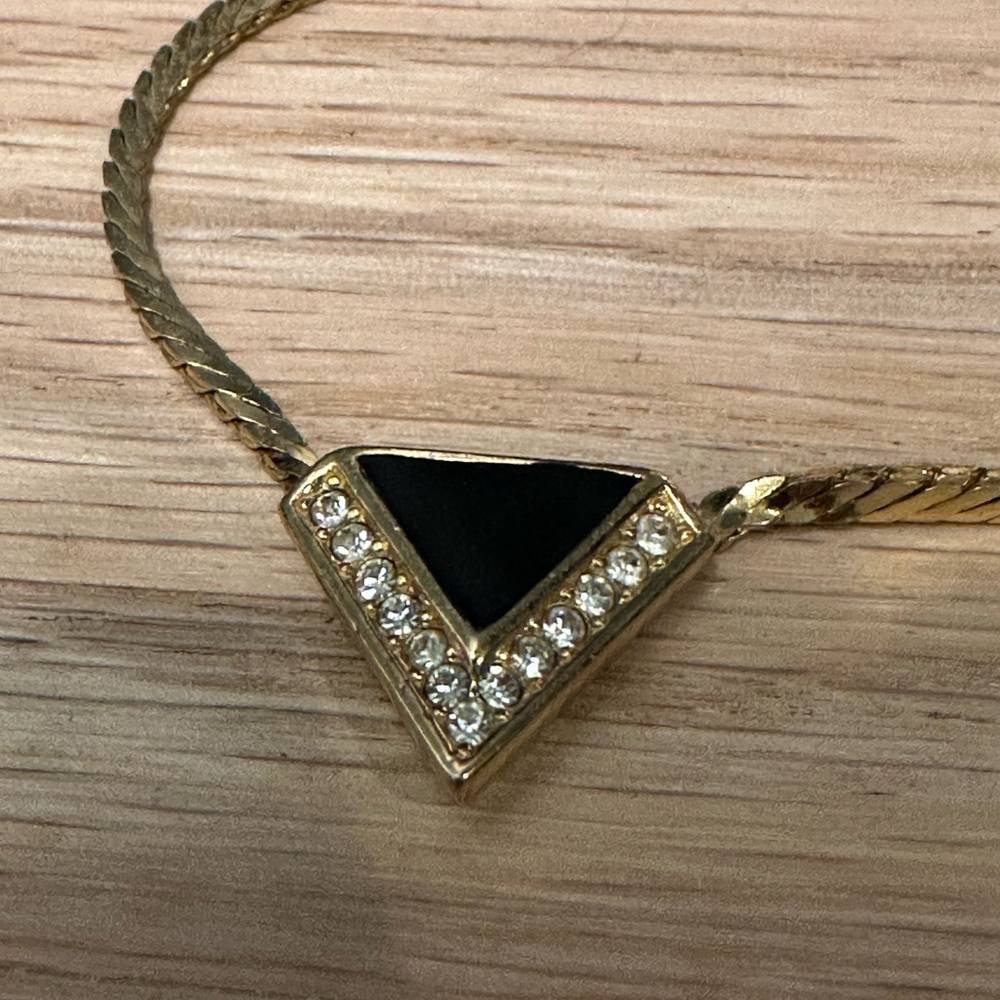 Christian Dior Vintage Black Enamel & Rhinestone V Necklace (Gold Plated) - Picture 4 of 7